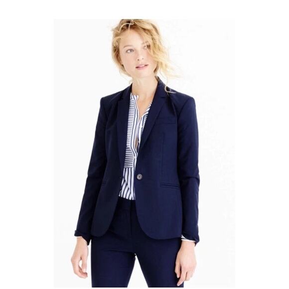 J.Crew Navy Blue Fitted Blazer Women's Size 6 Single Button Workwear - Picture 1 of 5